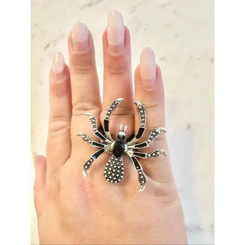 Halloween black spider adjustable ring